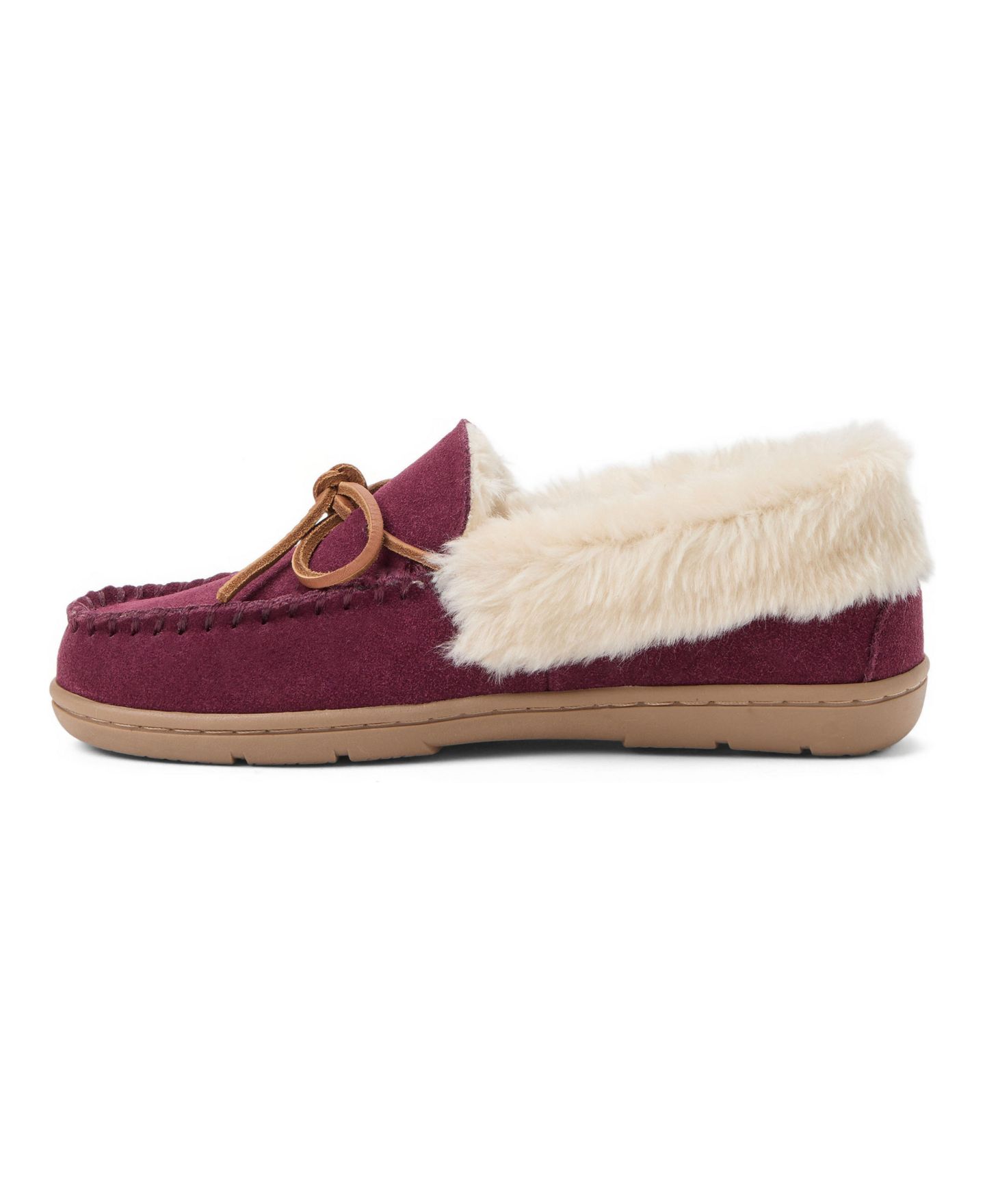 Женские тапочки Clarks Suede Moc With Leather Lacing and Faux Fur Trim Slippers, цвет: Бордовый — фото 2