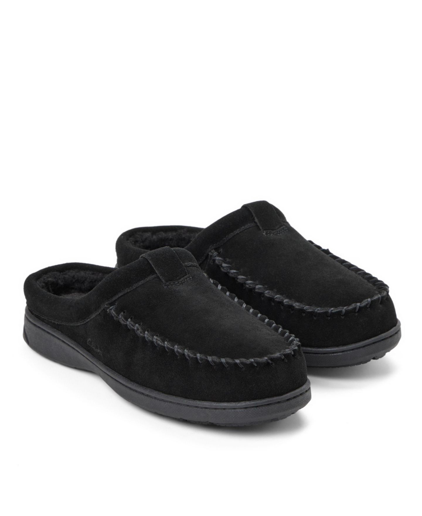 Мужские тапочки Clarks Cow Suede Memory Foam Moc Toe Slippers, цвет: Чёрный — фото 7