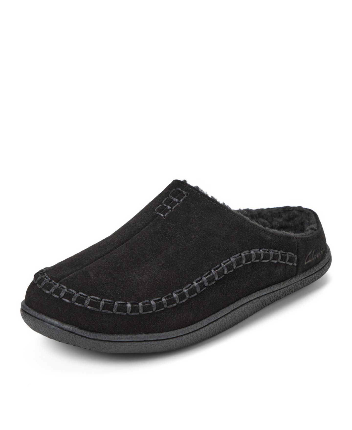 Мужские сабо Clarks Suede Stitch Genuine Cow Suede Memory-Foam Clog Slippers, цвет: Чёрный — фото 8