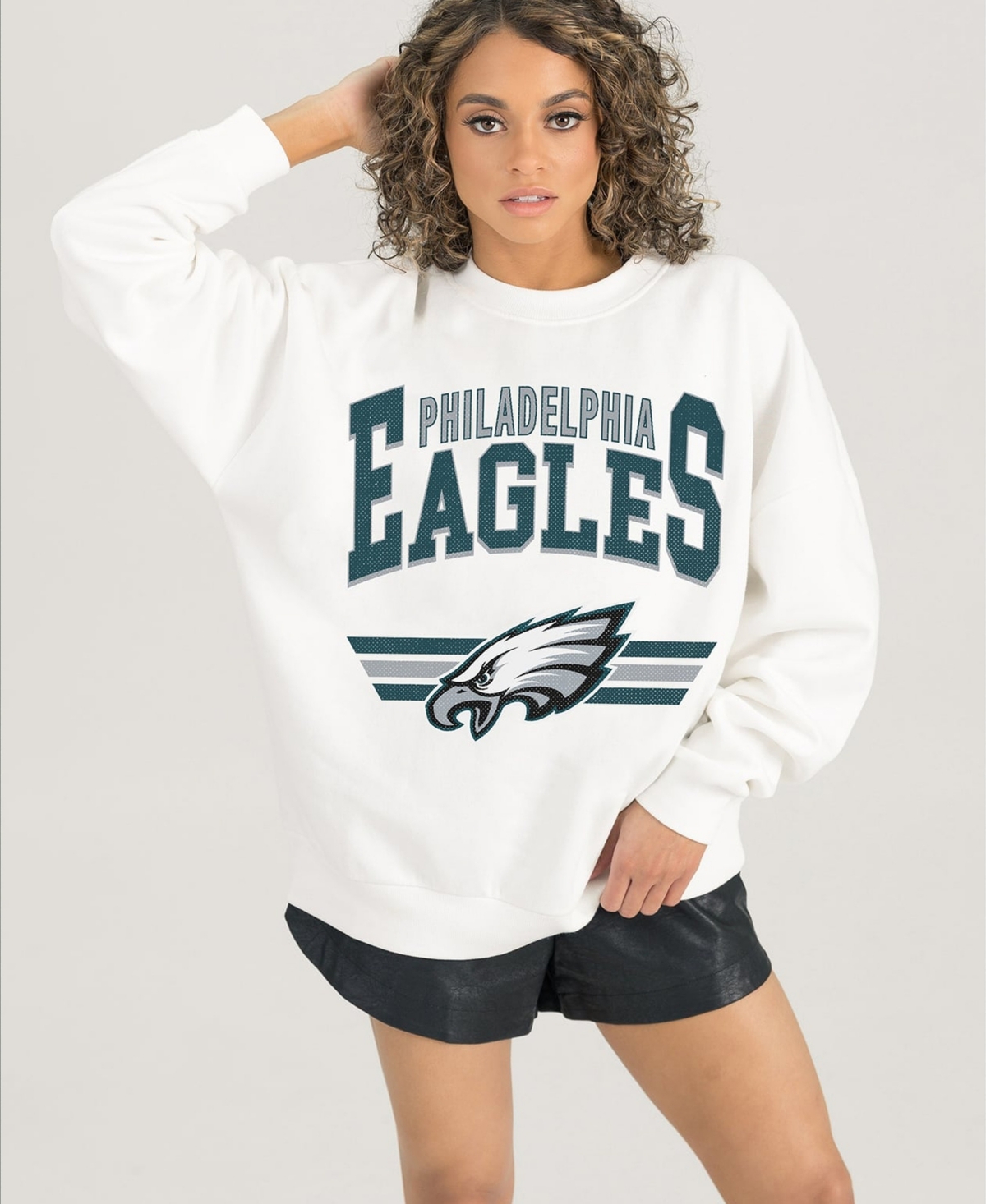 Gameday Couture Women's White Philadelphia Eagles Swift Strike Premium Oversized Fleece Pullover Sweatshirt