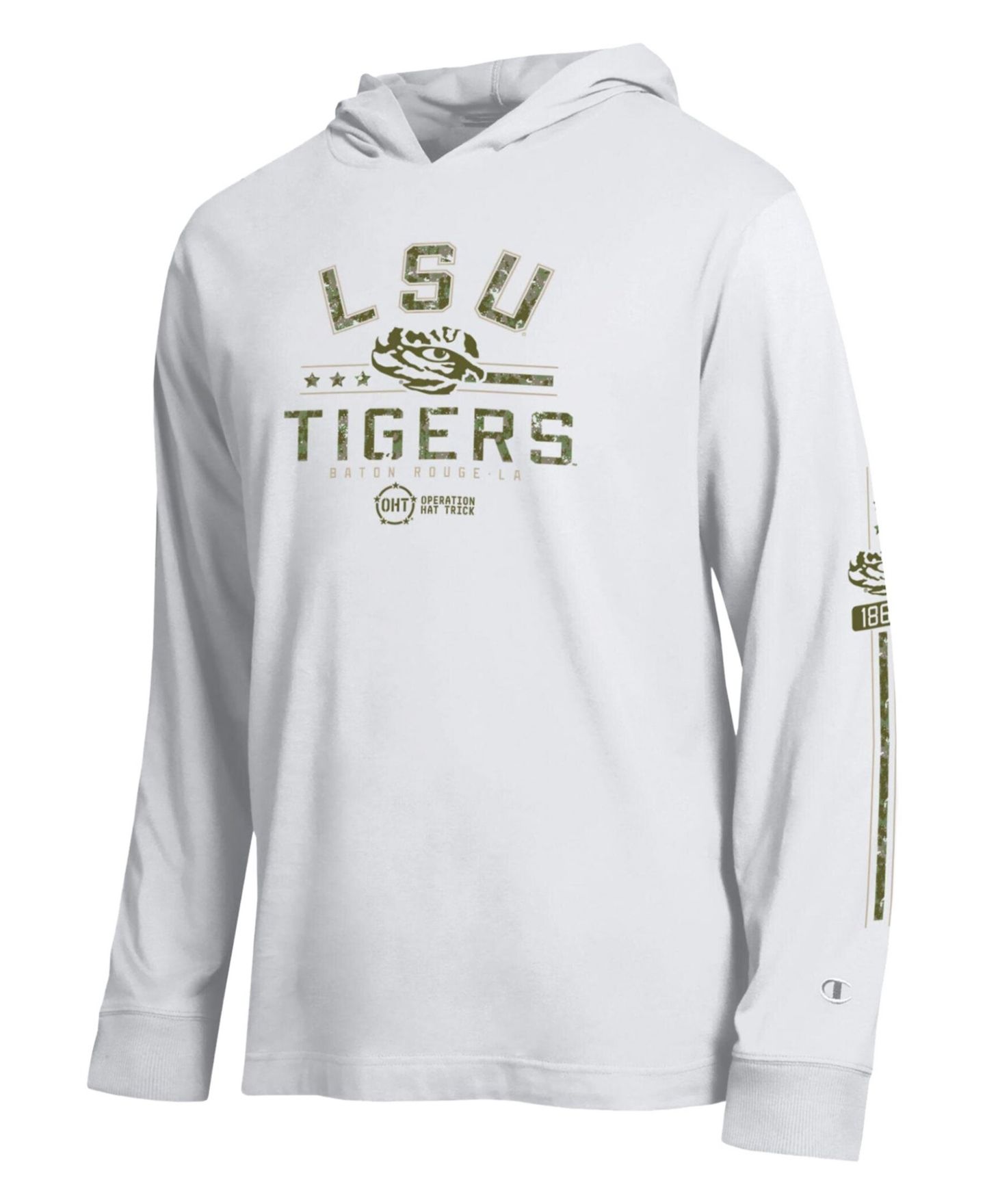 Мужская футболка Champion White LSU Tigers Operation Hat Trick Sleeve Line Hooded Long-Sleeves — фото 3