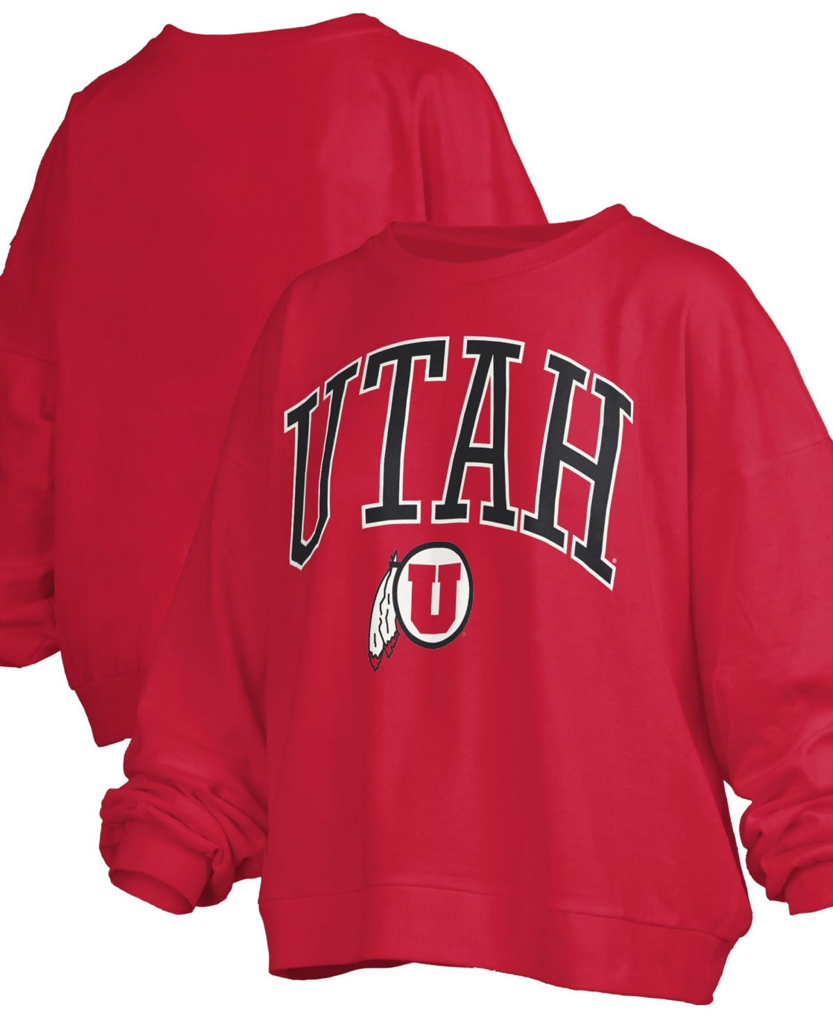 Pressbox Women's Red Utah Utes Oversized Janise Arch Over Logo Fleece Sweatshirt