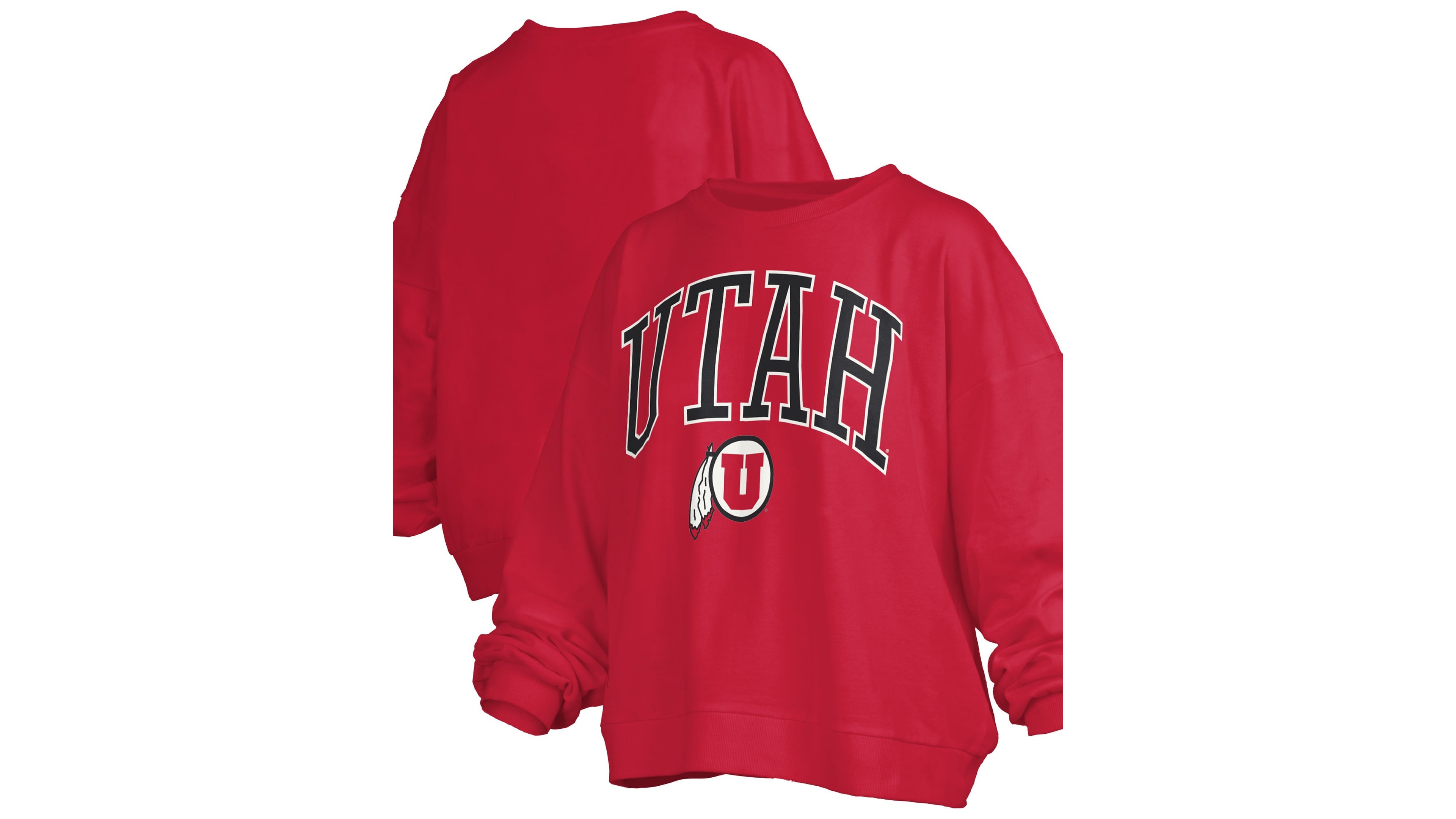Pressbox Women's Red Utah Utes Oversized Janise Arch Over Logo Fleece Sweatshirt