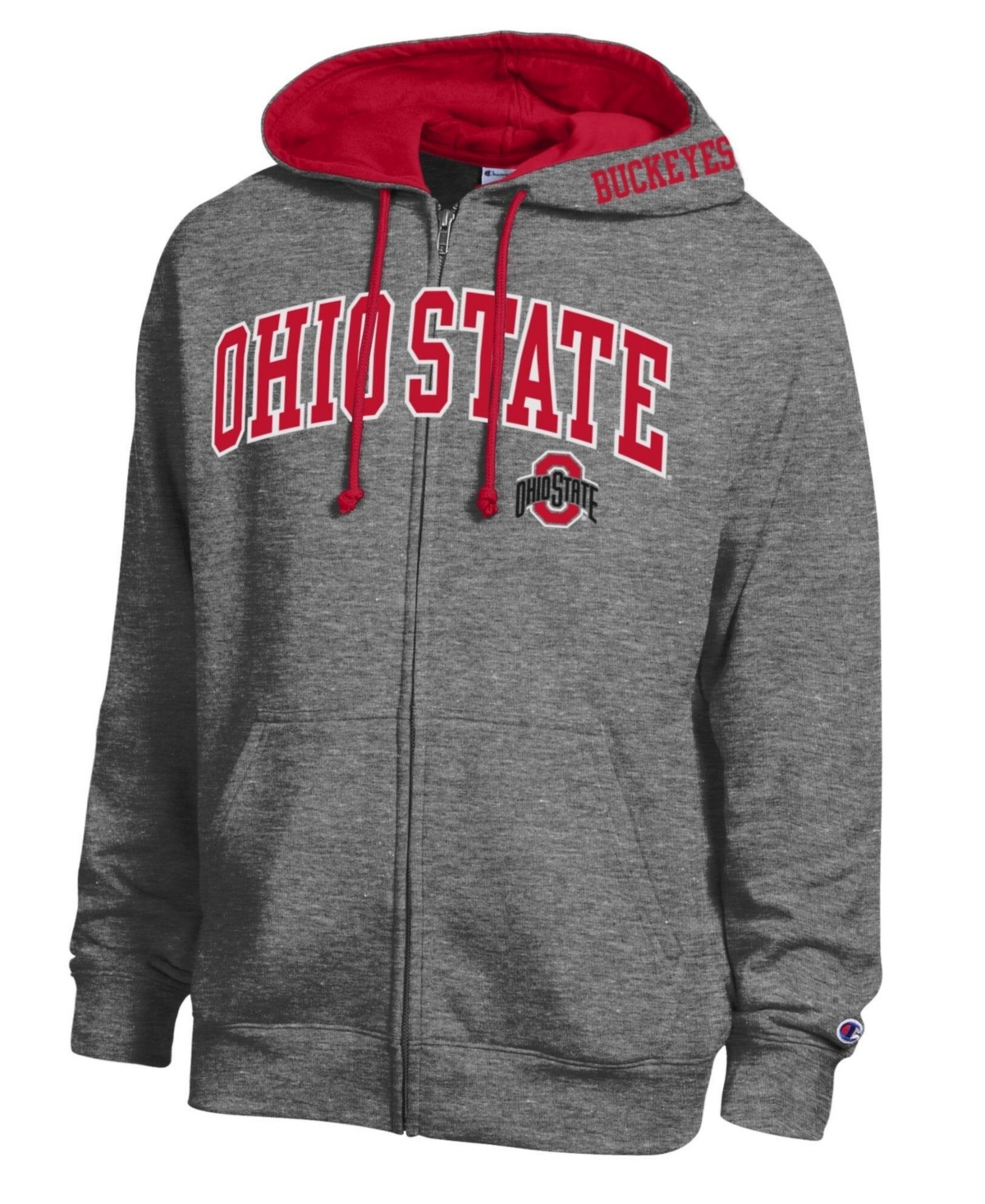 Champion Men's Heather Charcoal Ohio State Buckeyes Arch Logo Full-Zip Fleece Hoodie