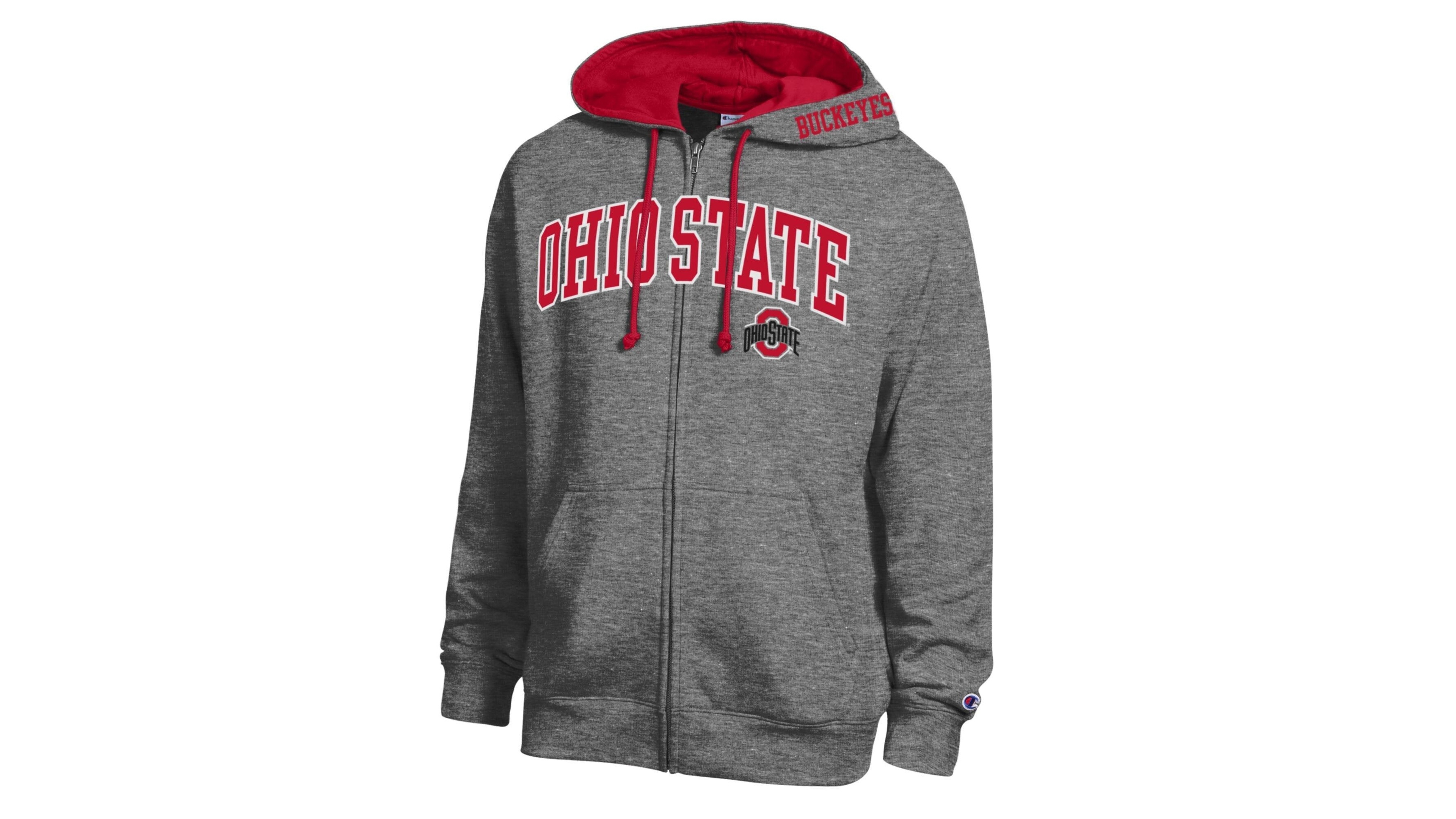 Champion Men's Heather Charcoal Ohio State Buckeyes Arch Logo Full-Zip Fleece Hoodie