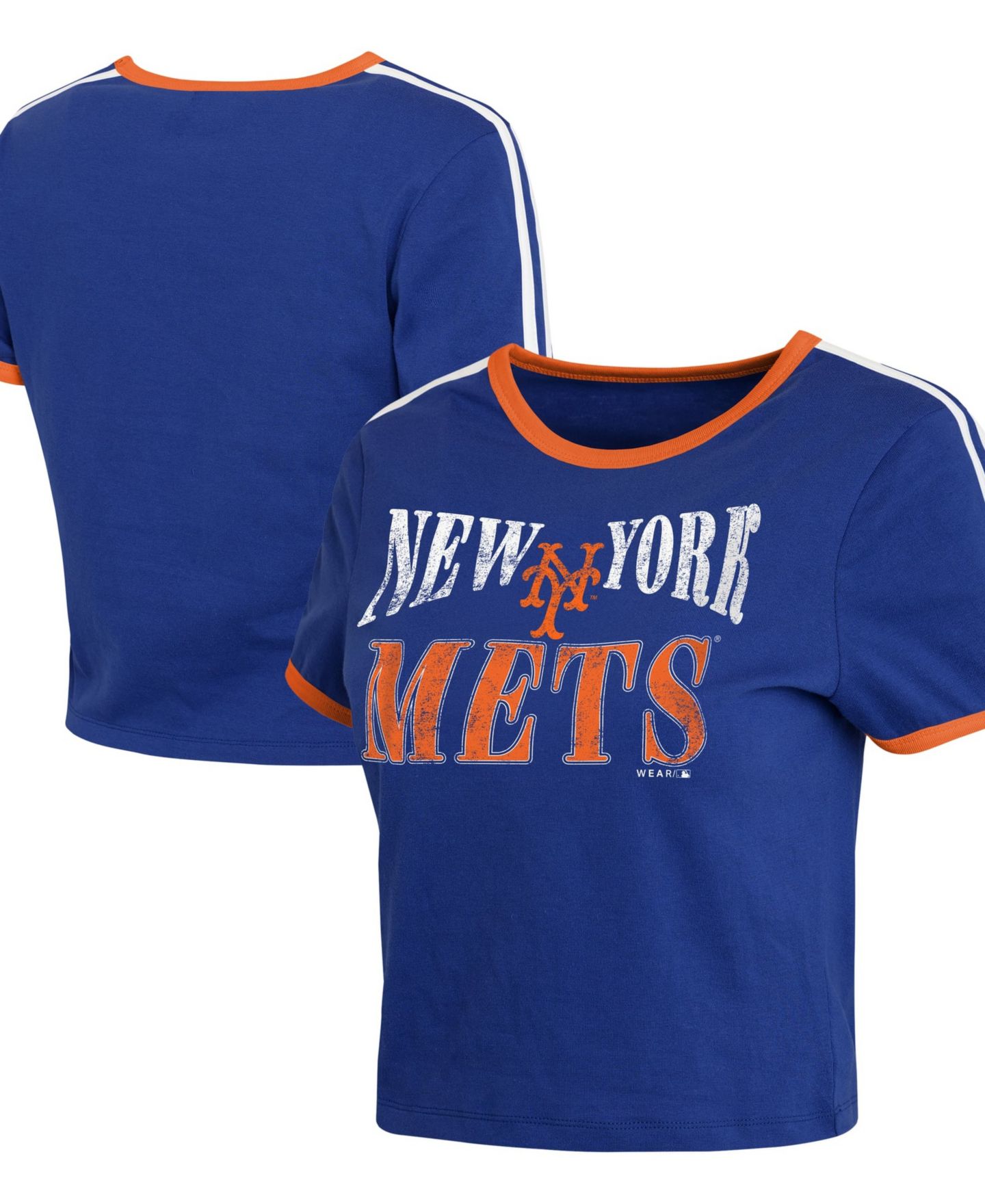 Женская футболка WEAR by Erin Andrews Royal New York Mets Cropped Throwback Ringer Baby T-Shirt — фото 1