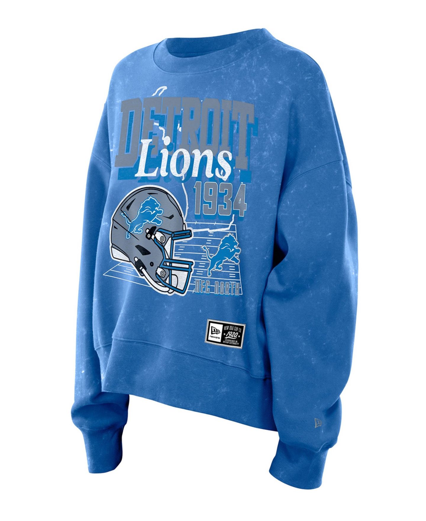Женская толстовка New Era Blue Detroit Lions Throwback Mineral Wash Boxy Fleece Crewneck — фото 3