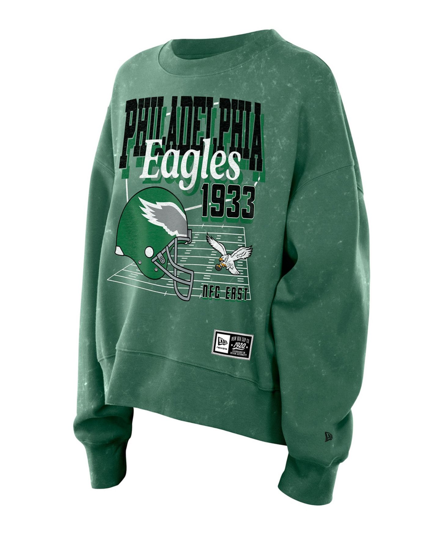 Женская толстовка New Era Kelly Green Philadelphia Eagles Throwback Mineral Wash Boxy Fleece Crewneck — фото 3
