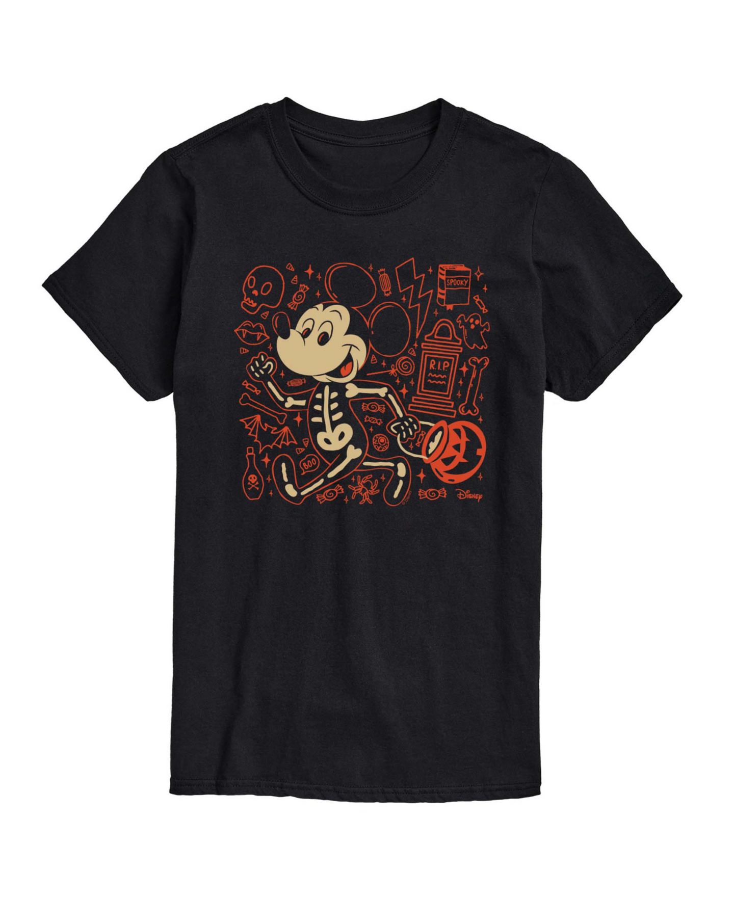 Мужская футболка AIRWAVES Mickey Skeleton Halloween Doodles Crewneck, цвет: Чёрный — фото 1