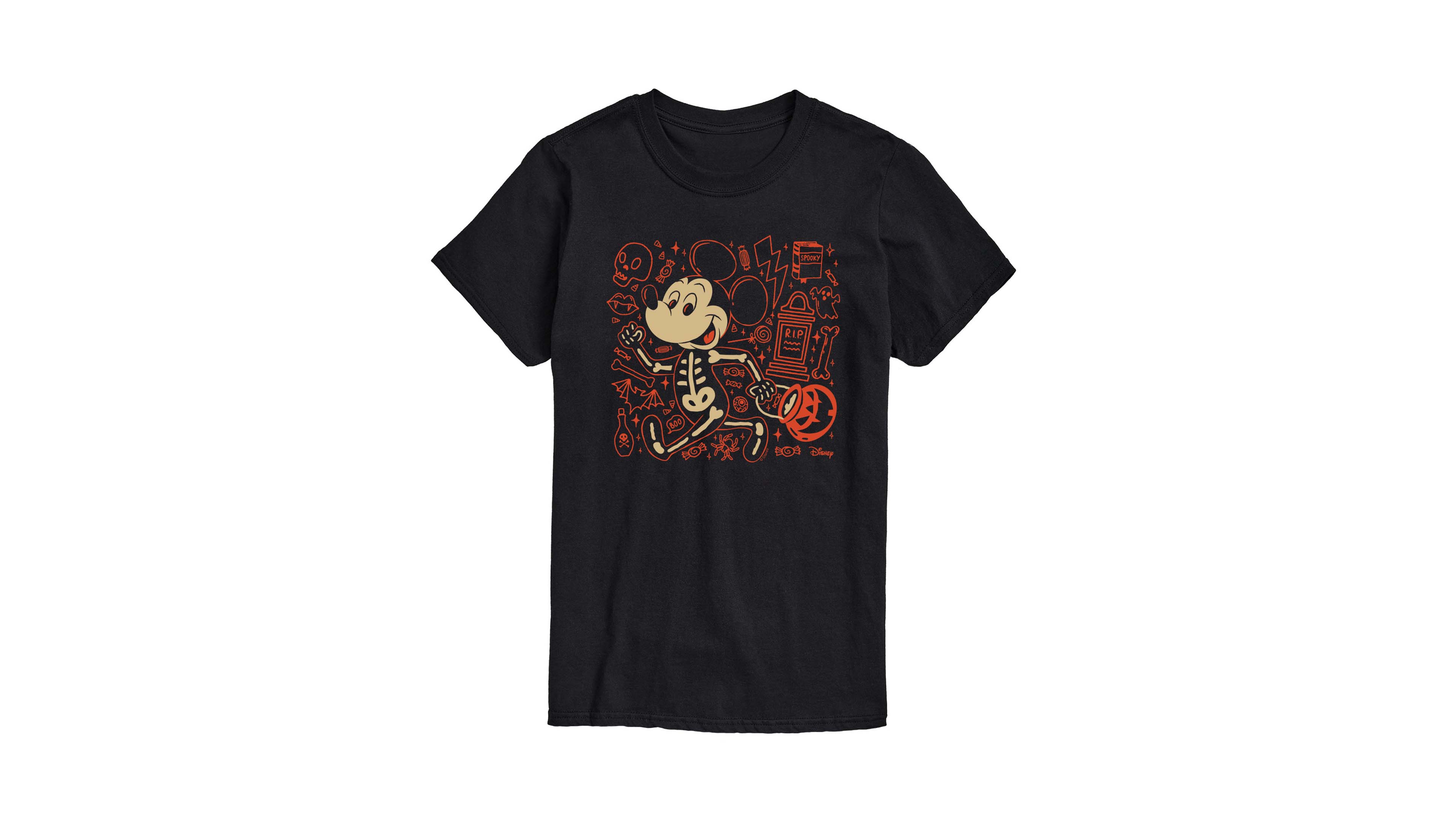 Airwaves Men's Mickey Skeleton Halloween Doodles Crewneck T-Shirt