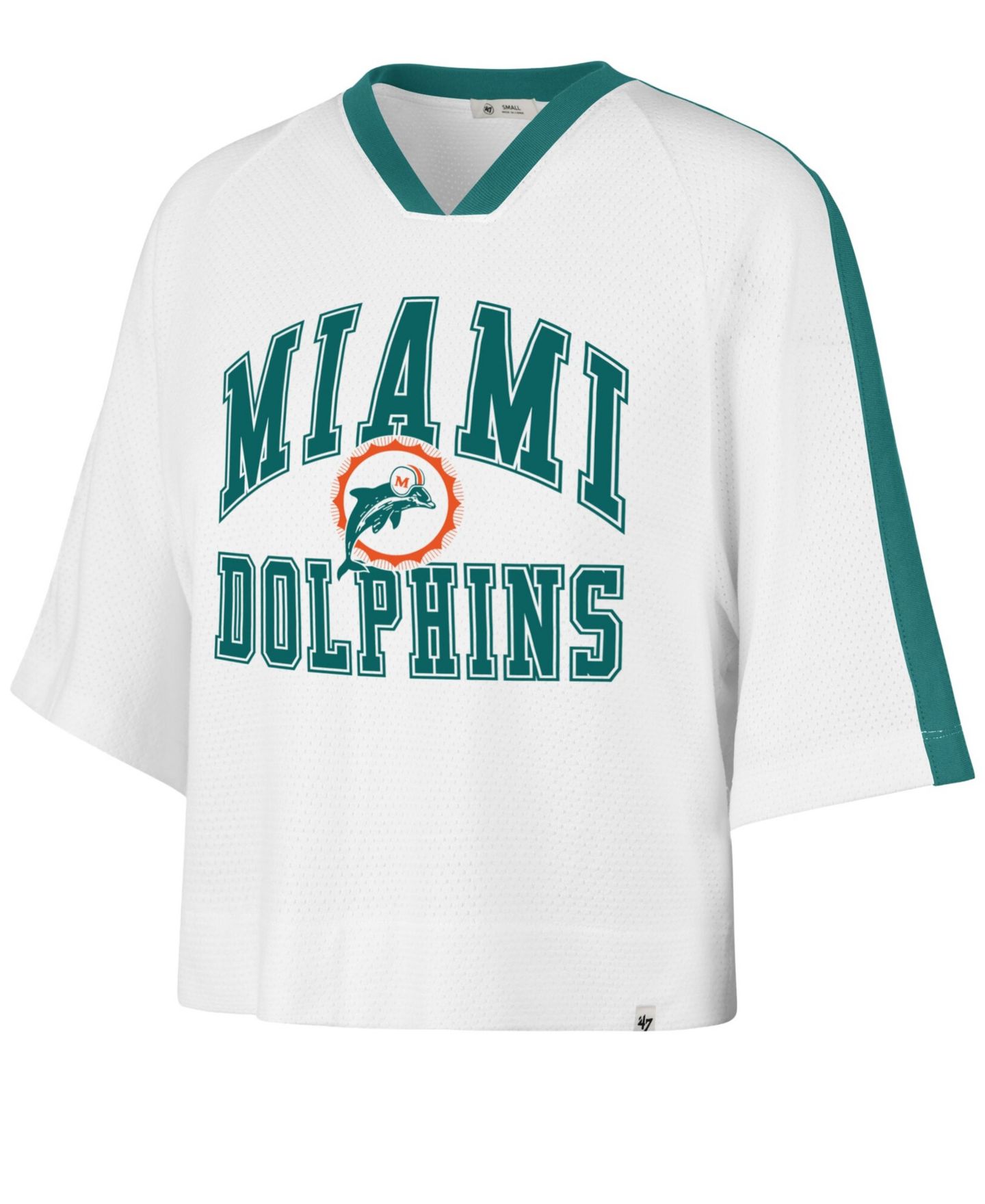 Женская футболка '47 Brand White Miami Dolphins Big Overarch Drop Needle Raglan V-Neck — фото 3
