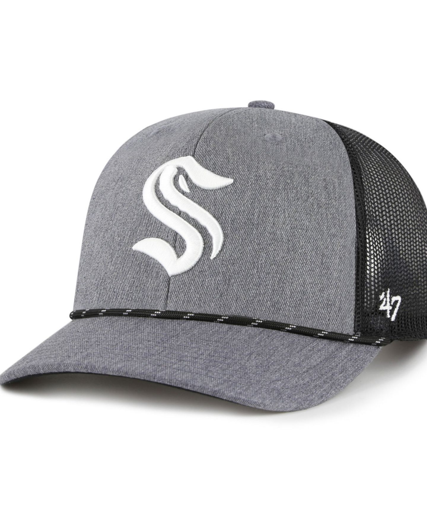 Мужская кепка '47 Brand Gray Seattle Kraken Carbon Rope Trucker Adjustable Hat — фото 1