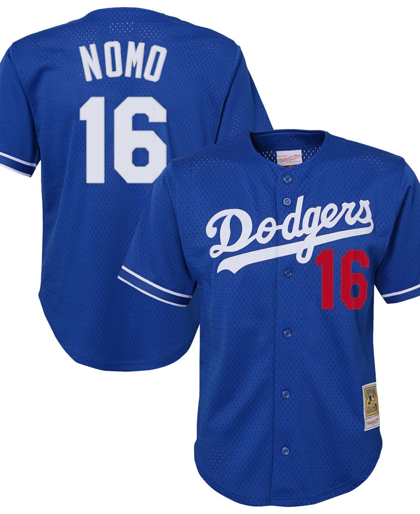 Детский топ Mitchell & Ness Hideo Nomo Royal Los Angeles Dodgers Cooperstown Collection Mesh Batting Practice Jersey — фото 1