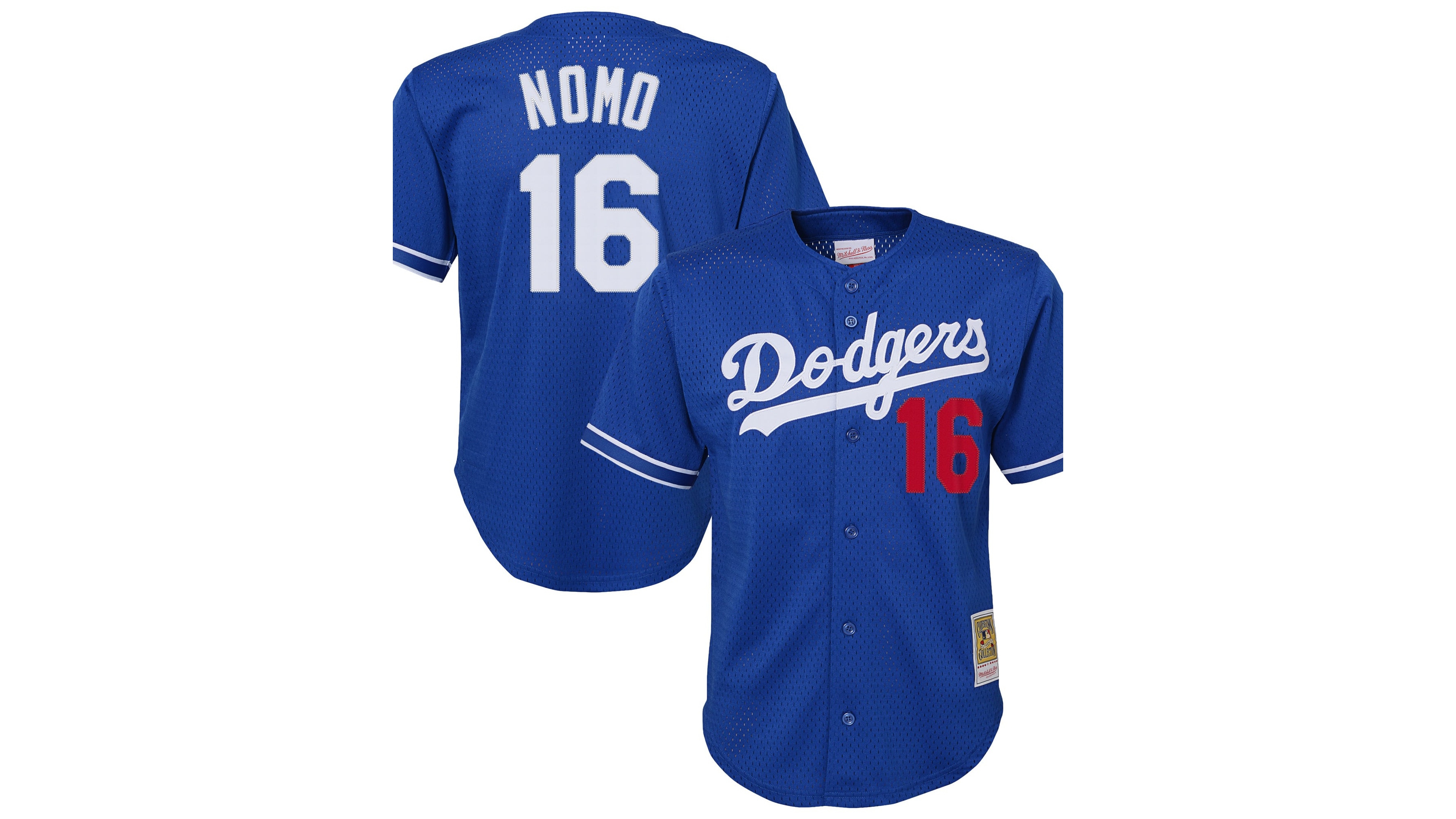 Mitchell & Ness Big Boys' and Girls' Hideo Nomo Royal Los Angeles Dodgers Cooperstown Collection Mesh Batting Practice Jersey