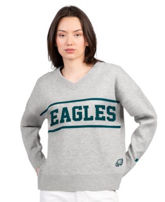 Women's Gray Philadelphia Eagles Best Shot V-Neck Sweater
