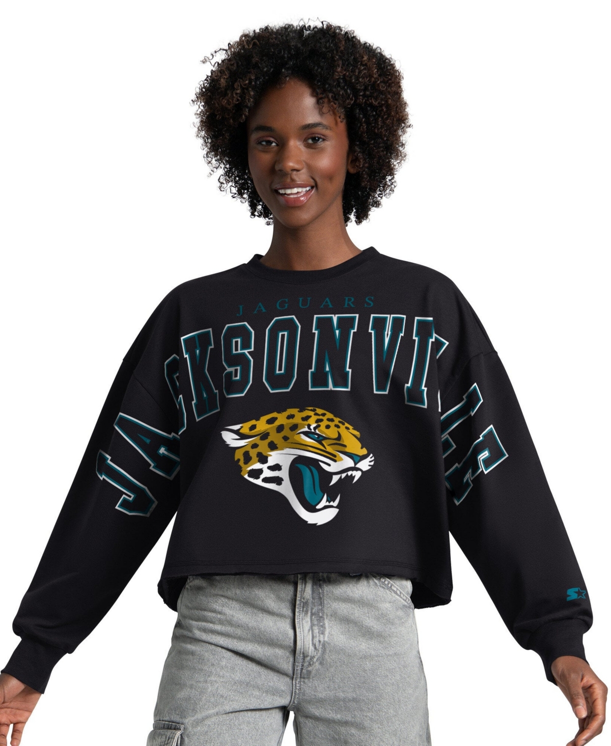 Starter Women's Black Jacksonville Jaguars Bleachers Cropped Sweatshirt - Black