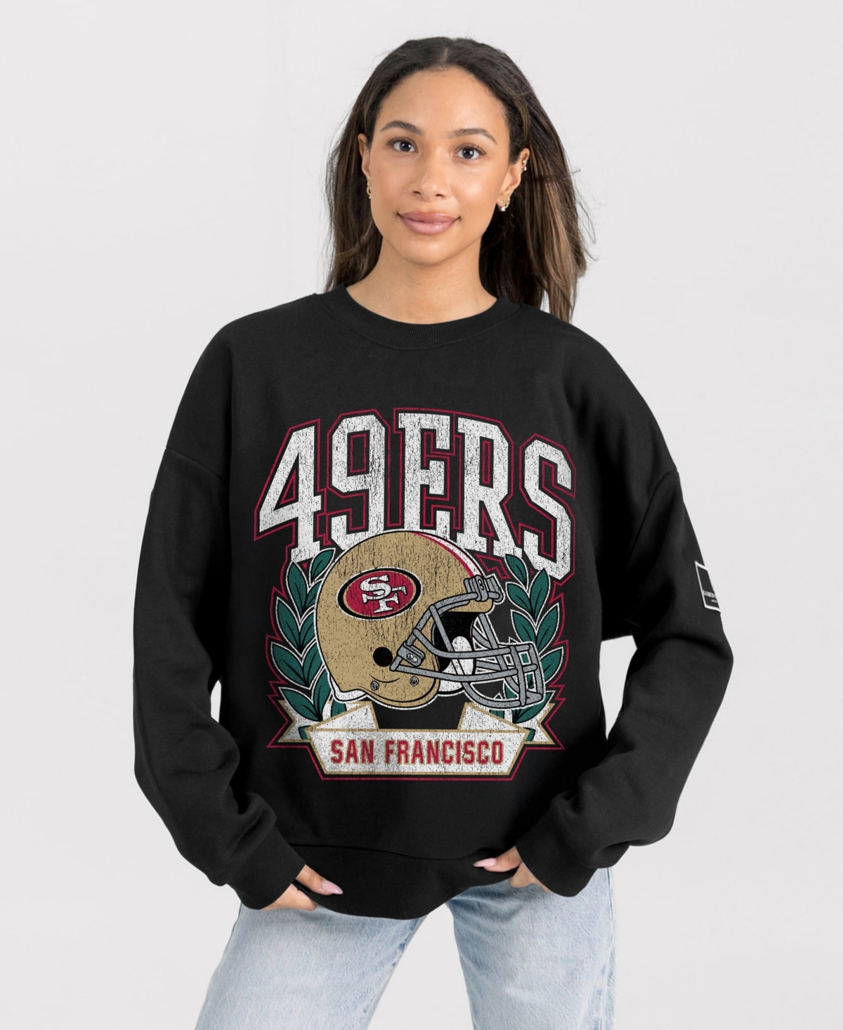 Gameday Couture Women's Black San Francisco 49ers Oversized Victory Lane Label Premium Fleece Sweatshirt