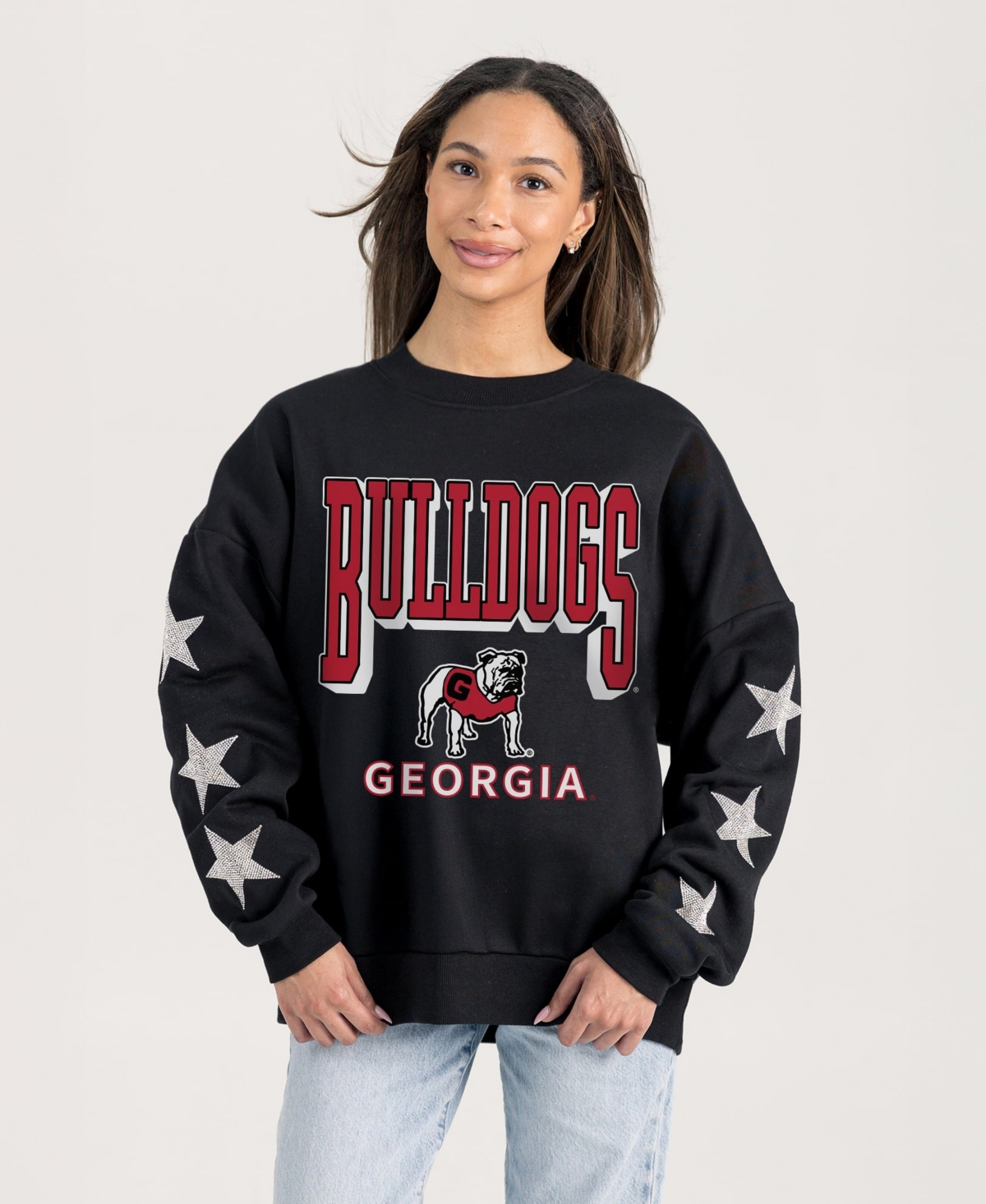 Gameday Couture Women's Black Georgia Bulldogs Pure Victory Relaxed Rhinestone Pullover Sweatshirt