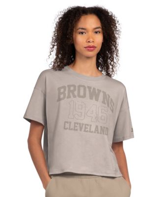 Women's Tan Cleveland Browns Rhinestone Boxy Cropped T-Shirt