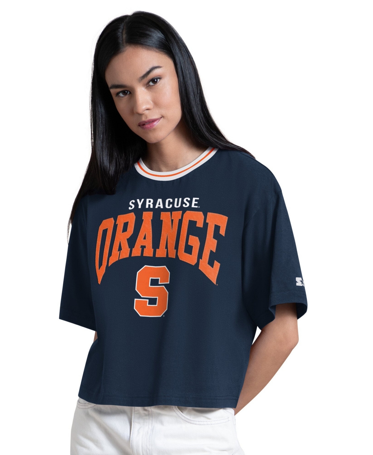 Starter Women's Navy Syracuse Orange Ace Cropped T-Shirt - Navy, Orange