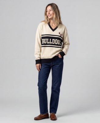 Women's Cream Georgia Bulldogs Retro Roots V-Neck Sweater