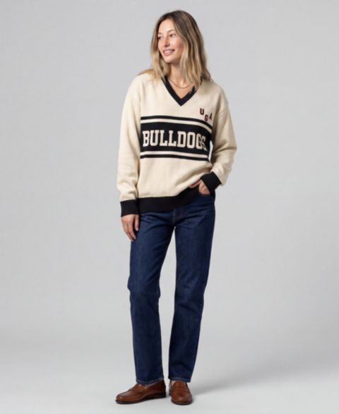 Женский свитер Mitchell & Ness Cream Georgia Bulldogs Retro Roots V-Neck