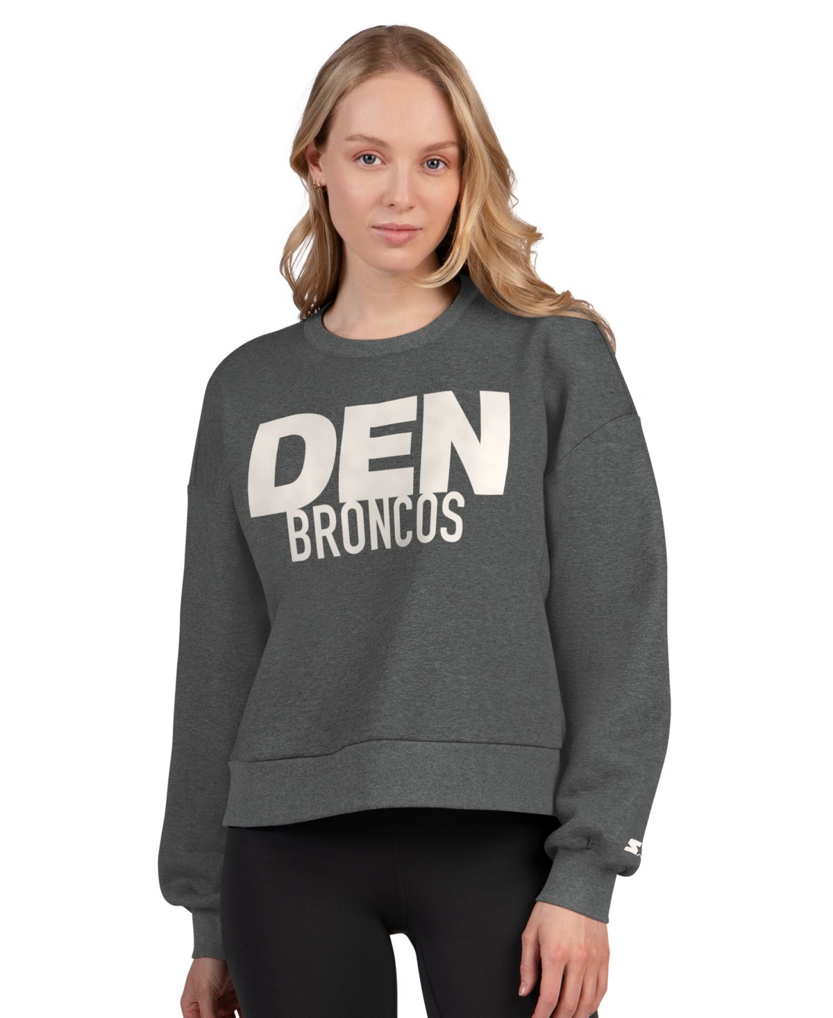 Starter Women's Heather Gray Denver Broncos Show Up Cropped Fleece Pullover Sweatshirt - Heather Gray