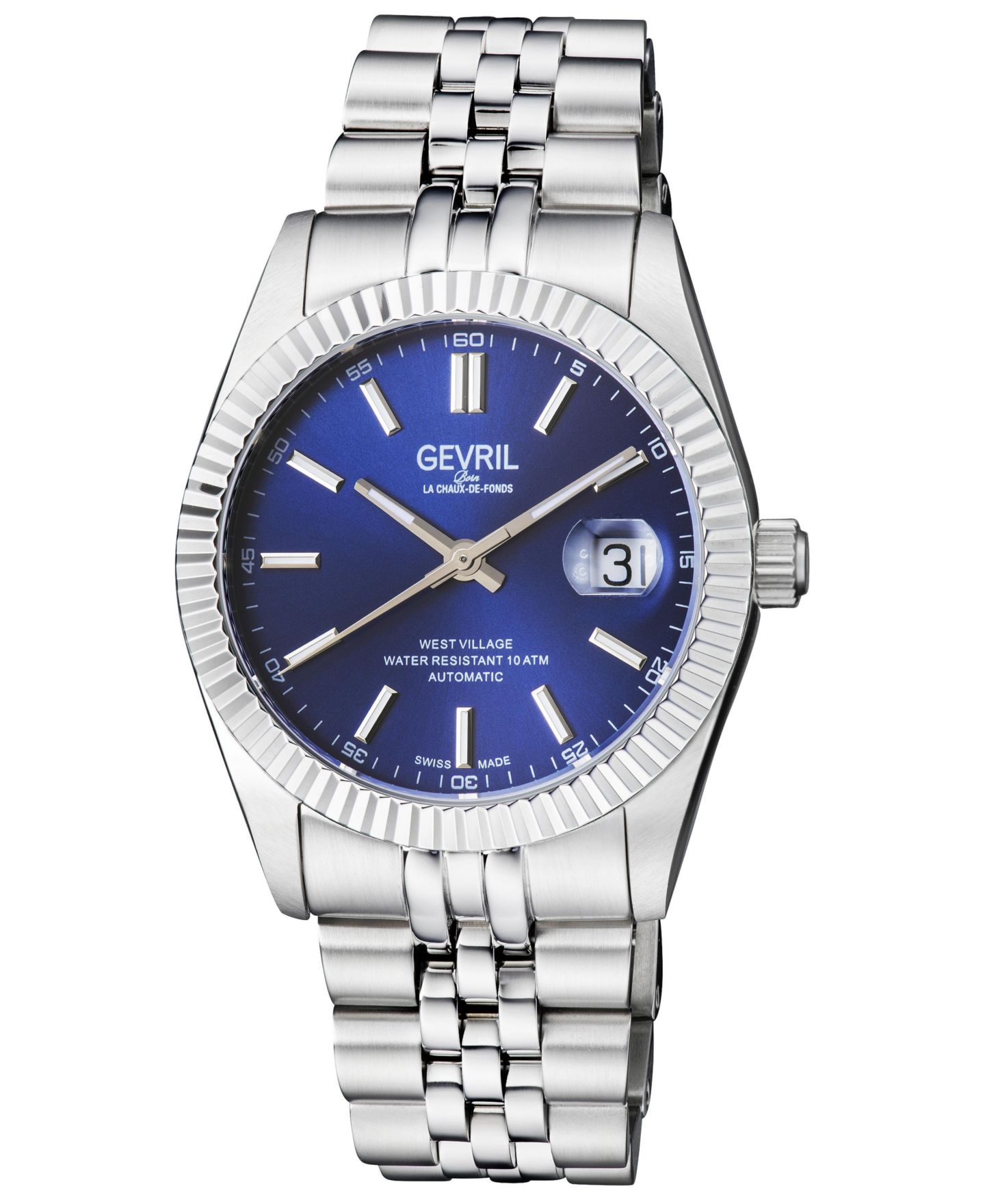 Мужские часы Gevril Swiss Automatic West Village Silver Stainless Steel Bracelet Watch, 40mm, цвет: Серебряный — фото 1