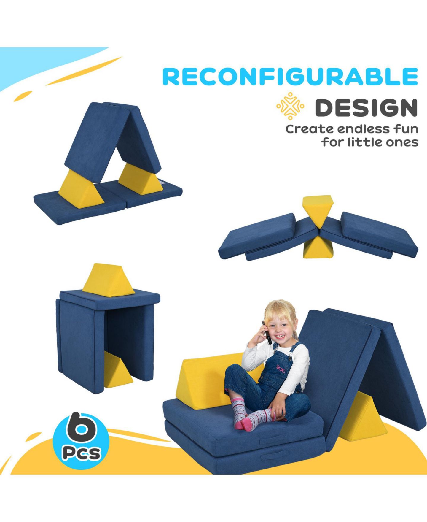 Детские конструкторы Glintex Velvet Foam Climbing Block 6-Piece Set, Ages 18 Months+, цвет: Синий — фото 5