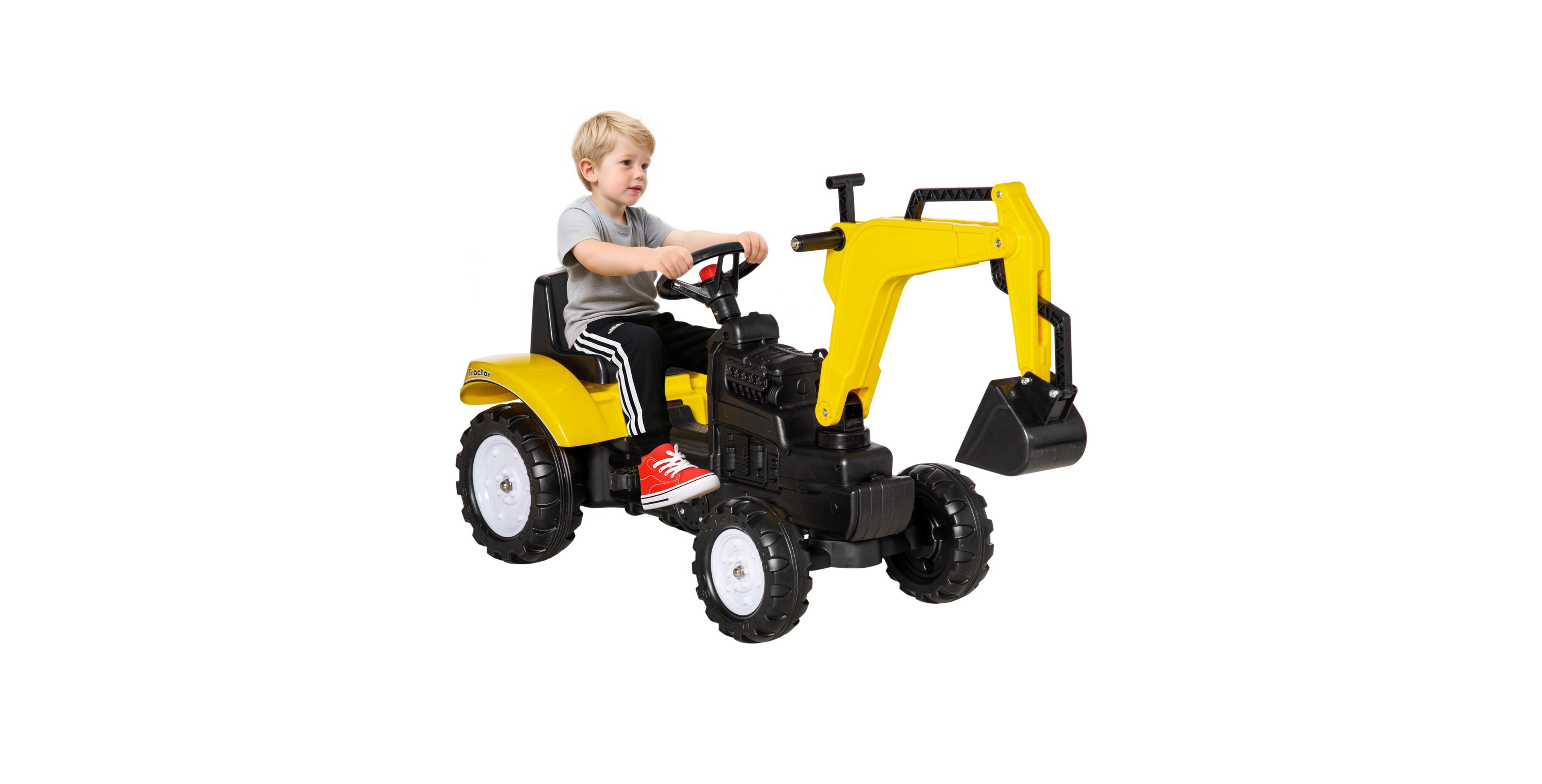Glintex Pedal Ride-On Excavator with Working Bucket, 77-lb Capacity, Ages 3+