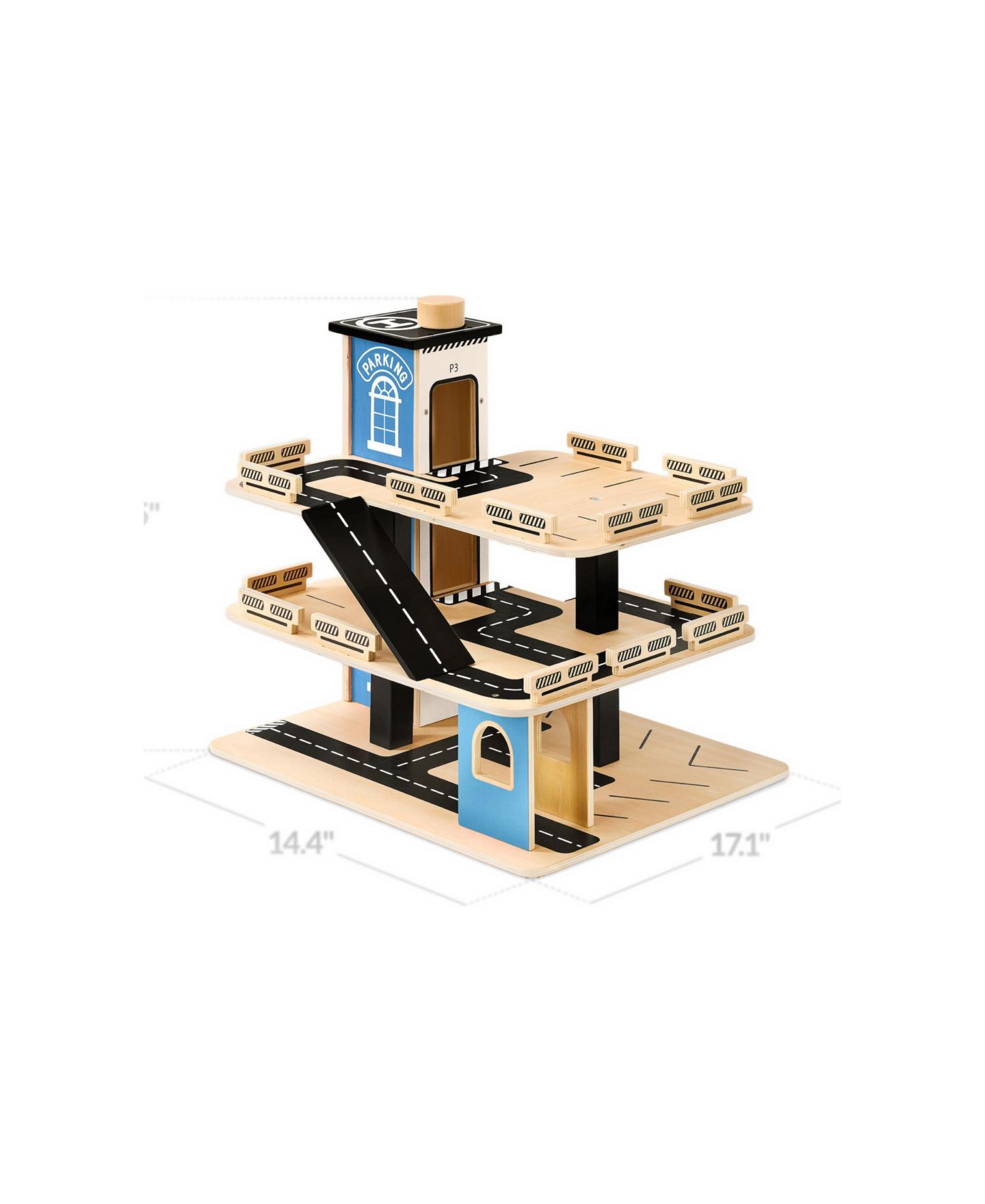 Детские игрушки Best Choice Products 3-Story Wooden Parking Garage Playset with Working Elevator, 11-Piece Set, цвет: Синий — фото 2