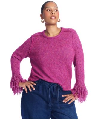 Plus Size Cropped Drop-Shoulder Marled-Boucle Sweater