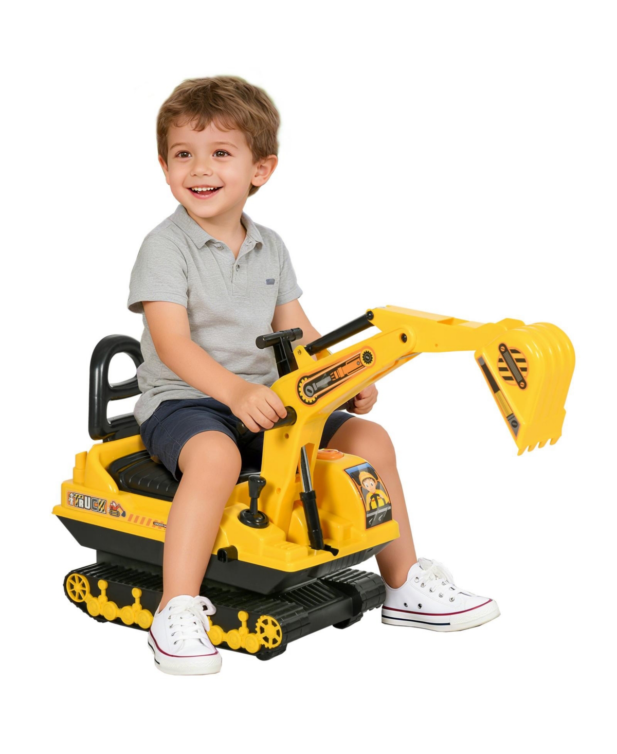 Glintex 2-in-1 Kids Ride-On Excavator and Walker with Rotating Cab and Storage, 18-48 Months