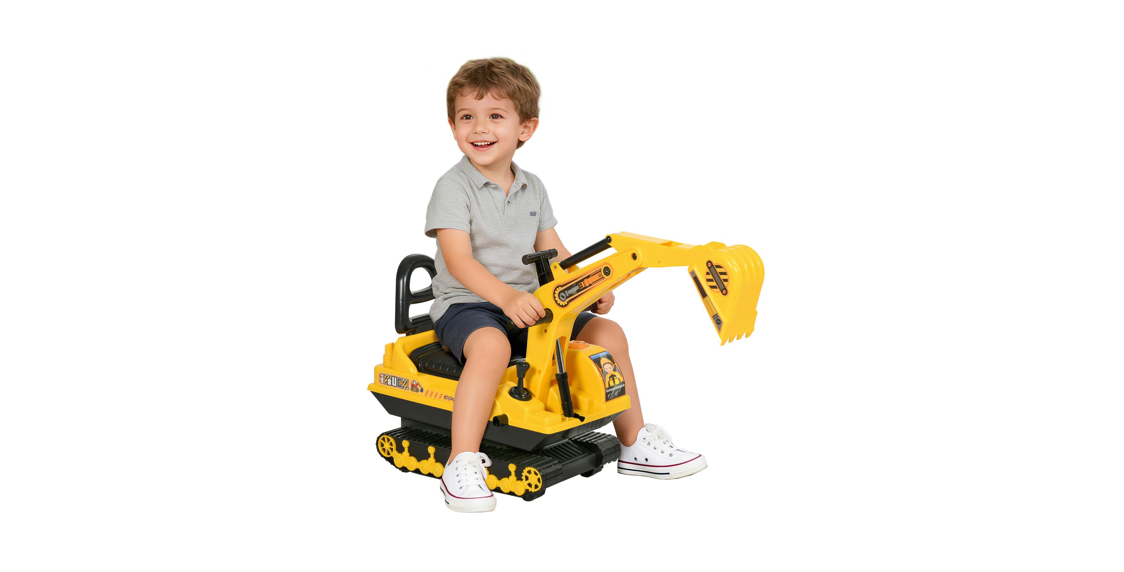 Glintex 2-in-1 Kids Ride-On Excavator and Walker with Rotating Cab and Storage, 18-48 Months