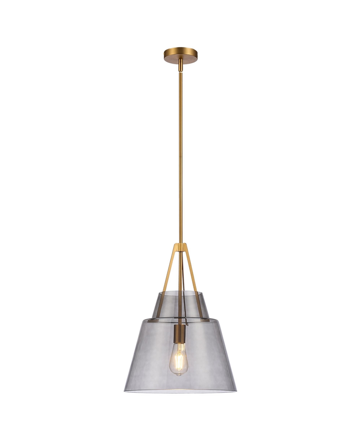 Parrot Uncle 15" Modern Cone Smoked Glass 1- Light Adjustable Pendant Light for Kitchen Island and Dining Room - Vintage brass