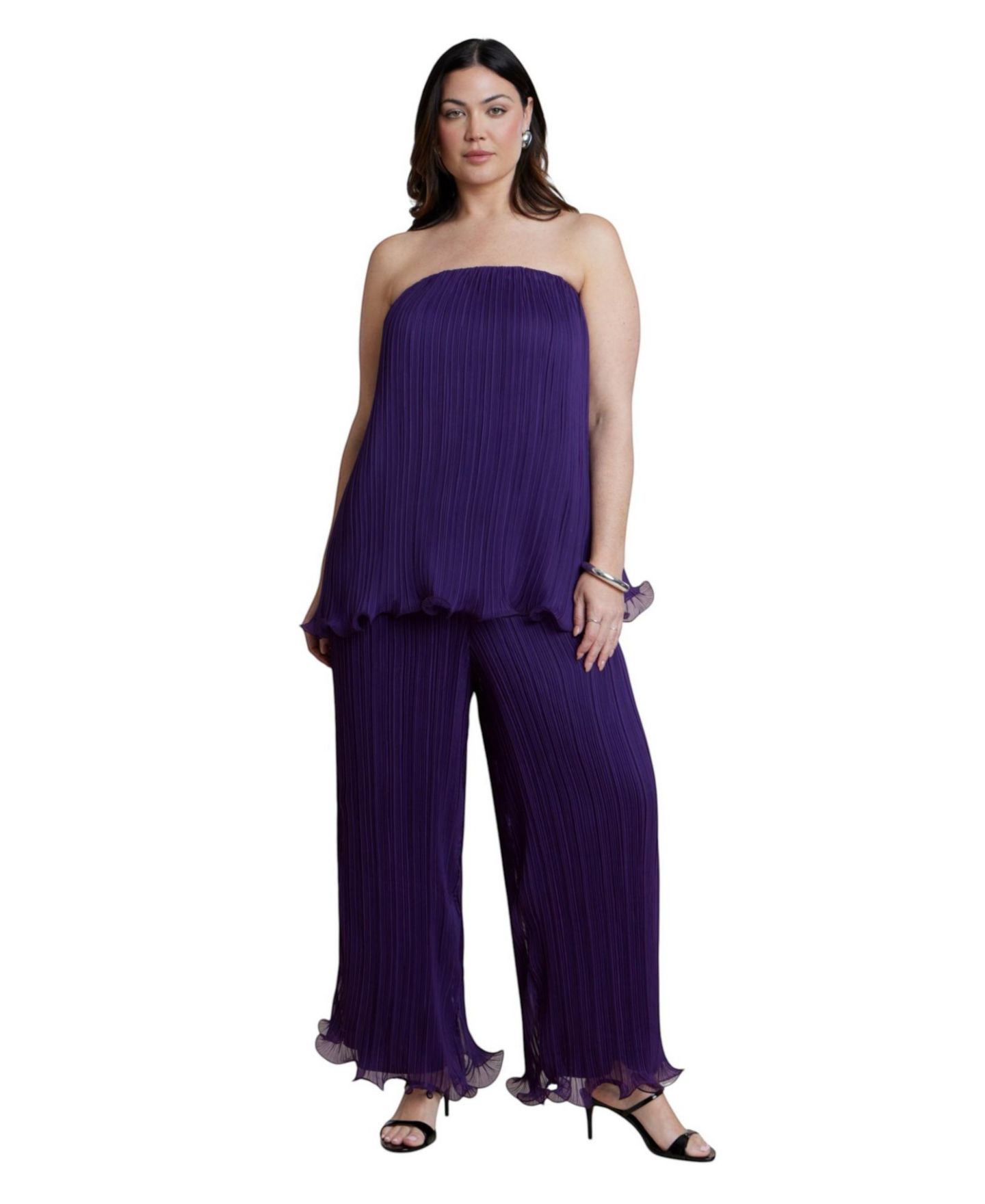 Женский топ ELOQUII Plus Size Plisse Ruffled Wire Hem Strapless, цвет: Виноградный — фото 3