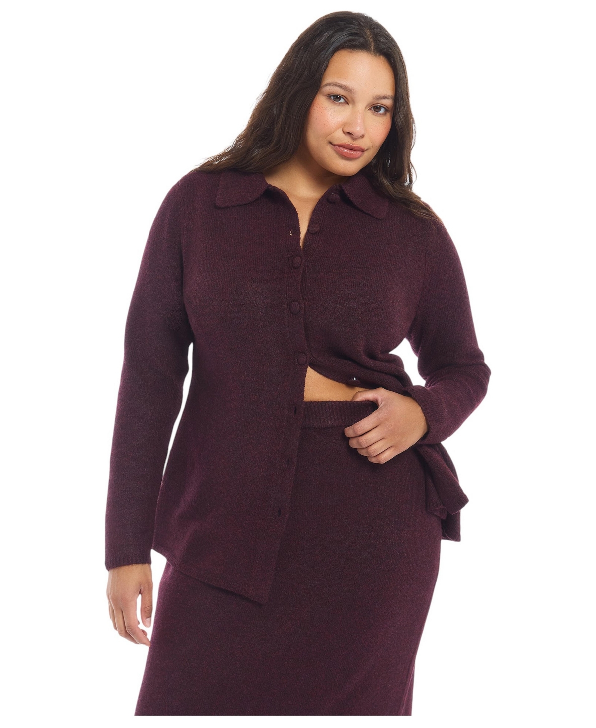 June & Vie Plus Intarsia Knit Longline Cardigan