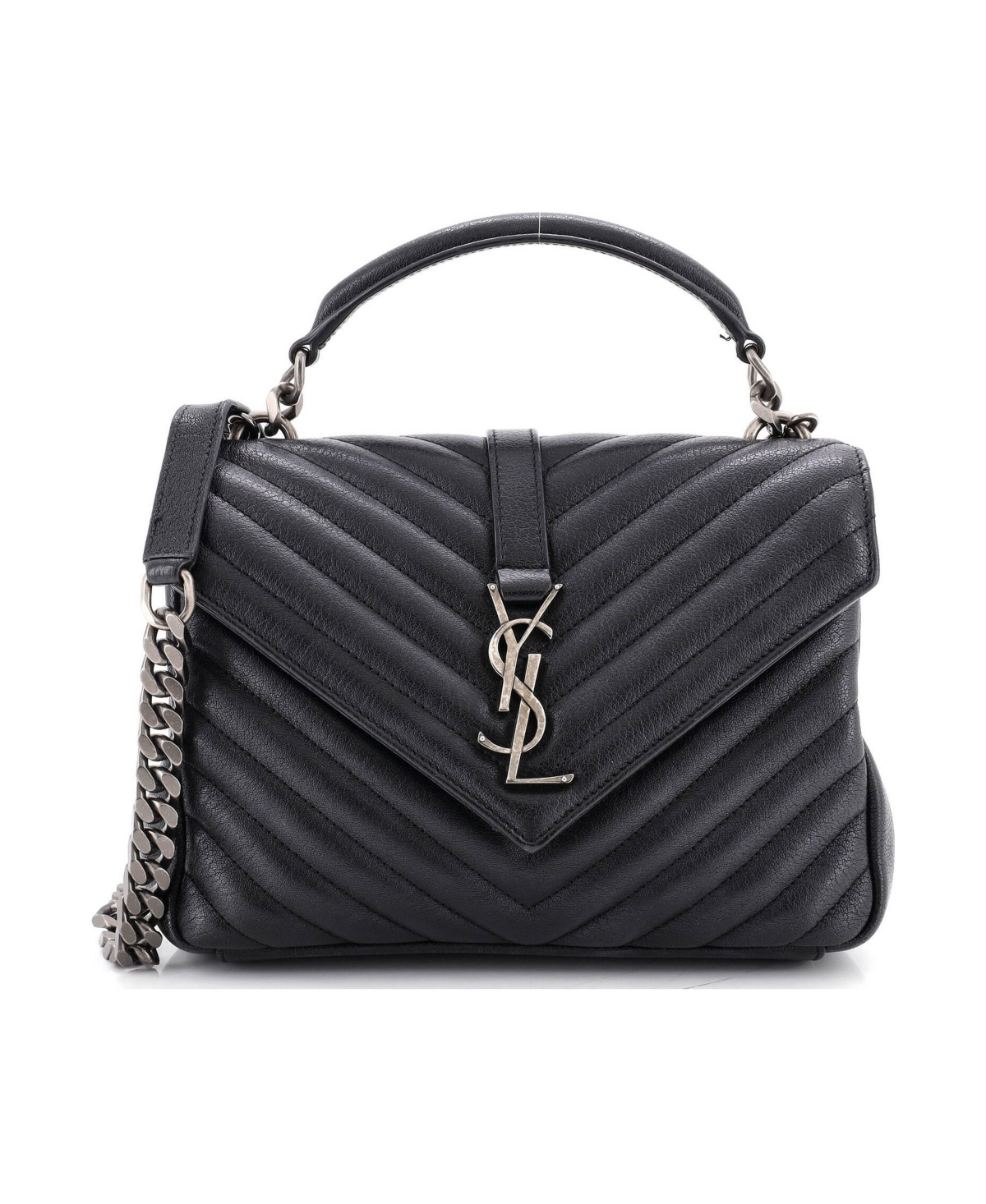 Pre-Owned Saint Laurent Medium Classic Monogram College Bag Matelasse Chevron Leather - Black