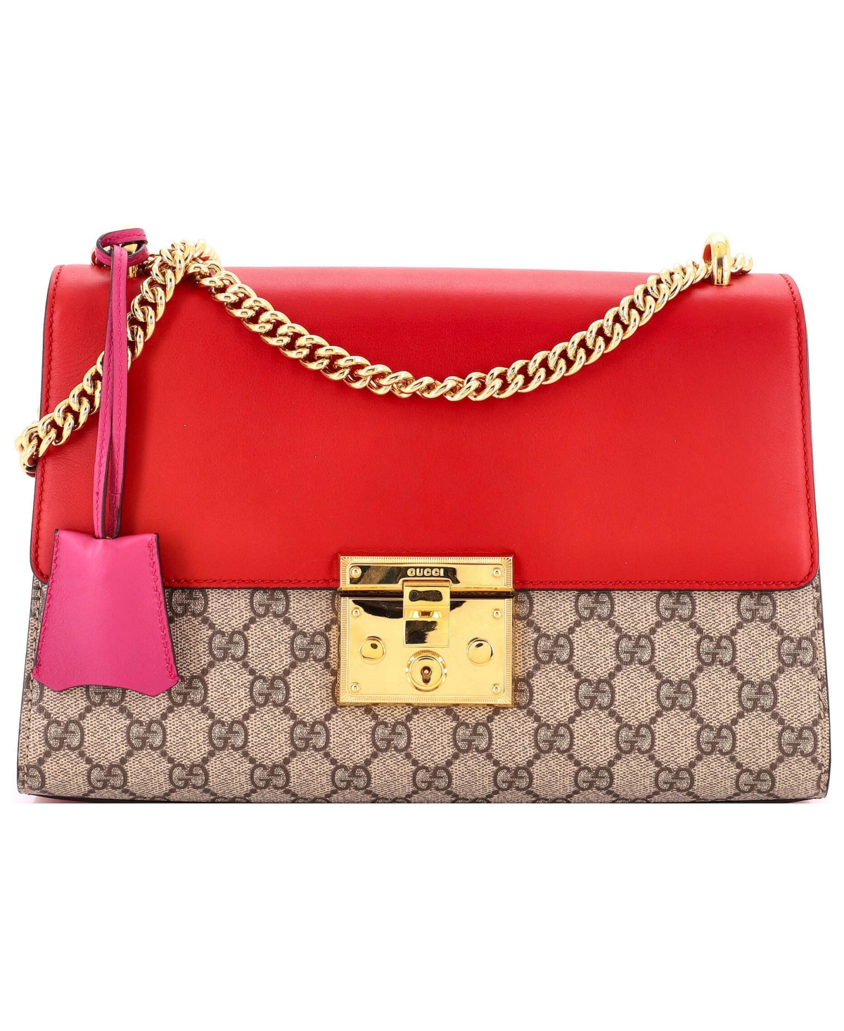 Pre-Owned Gucci Medium Padlock Shoulder Bag Gg Coated Canvas and Leather - Red