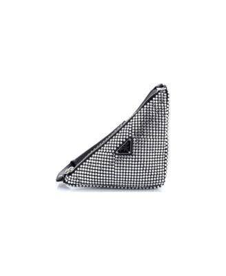 Mini Triangle Top Handle Pouch Bag Crystal Embellished Satin