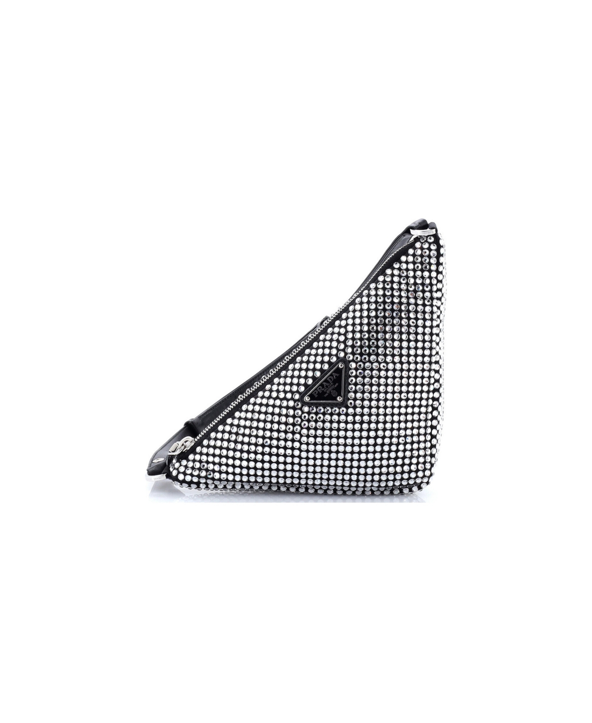 Pre-Owned Prada Mini Triangle Top Handle Pouch Bag Crystal Embellished Satin - Black