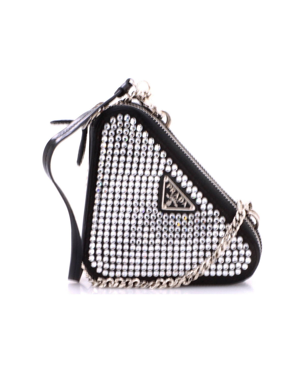 Pre-Owned Prada Mini Triangle Double Pouch Crossbody Crystal Embellished Satin - Black