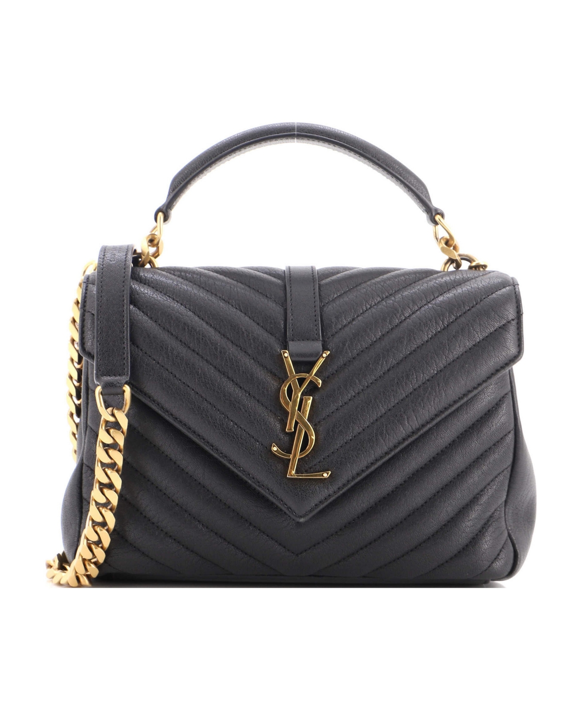 Pre-Owned Saint Laurent Medium Classic Monogram College Bag Matelasse Chevron Leather - Black