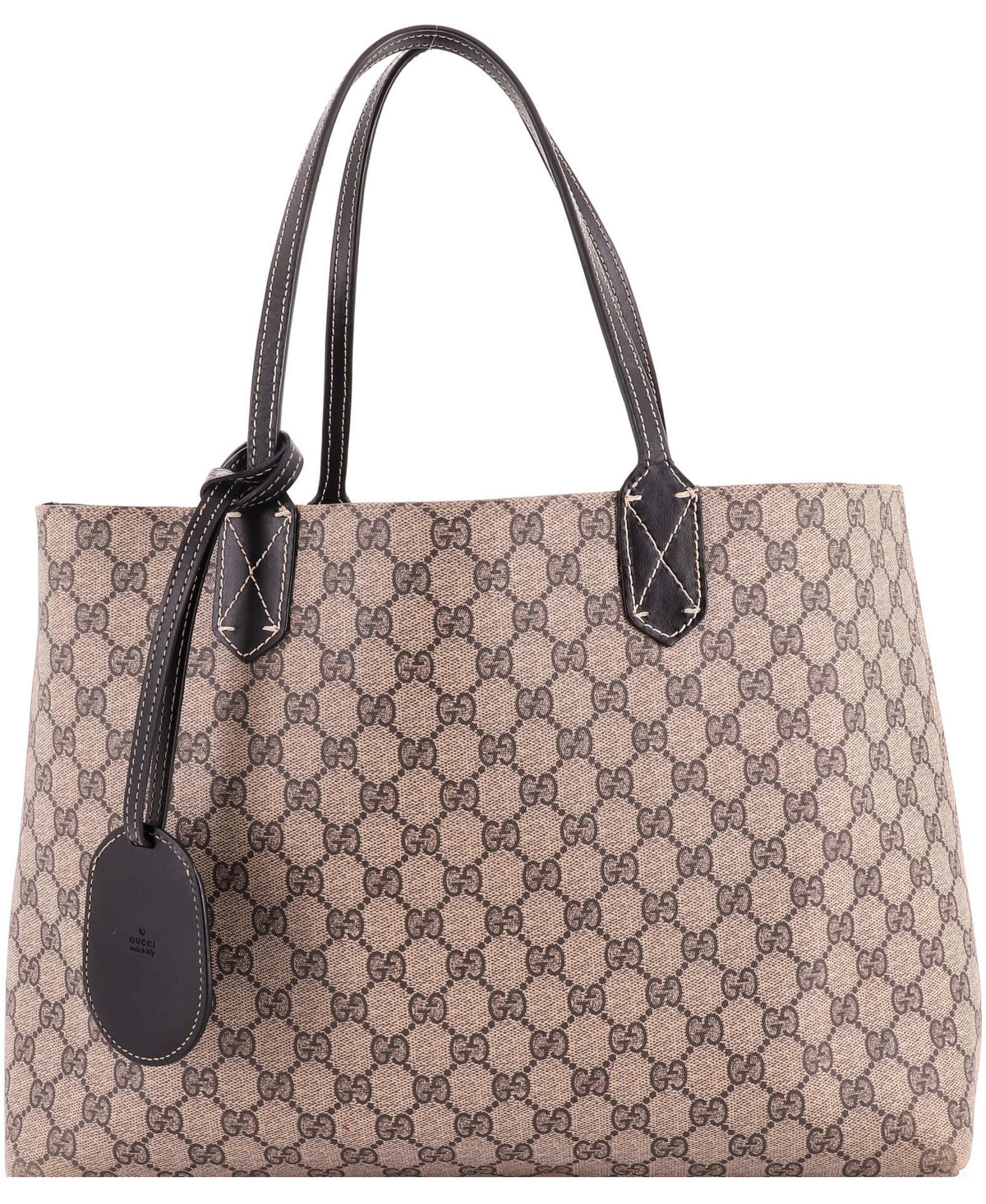 Pre-Owned Gucci Medium Reversible Tote Gg Coated Canvas with Leather - Black