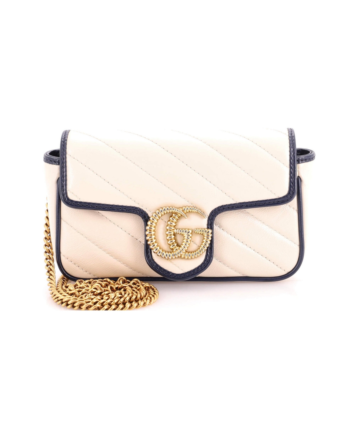 Pre-Owned Gucci Super Mini Gg Marmont Flap Bag Diagonal Quilted Leather - White