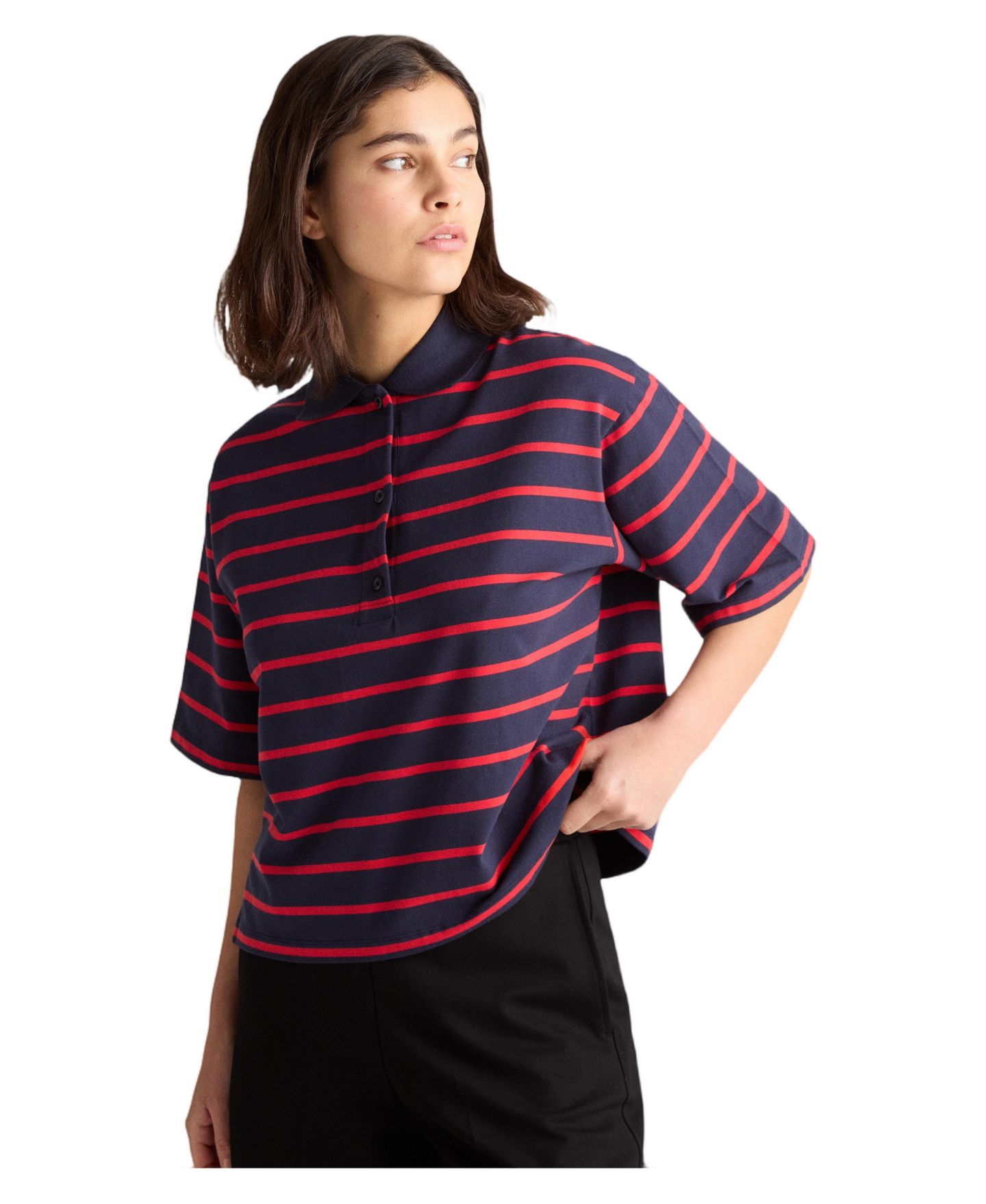 Женский топ Residus Taylor Striped Boxy Short-Sleeve Popover, цвет: Тёмно-синий полосатый — фото 3