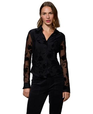 Women's Juno Long-Sleeve Floral Sheer Button-Up Blouse