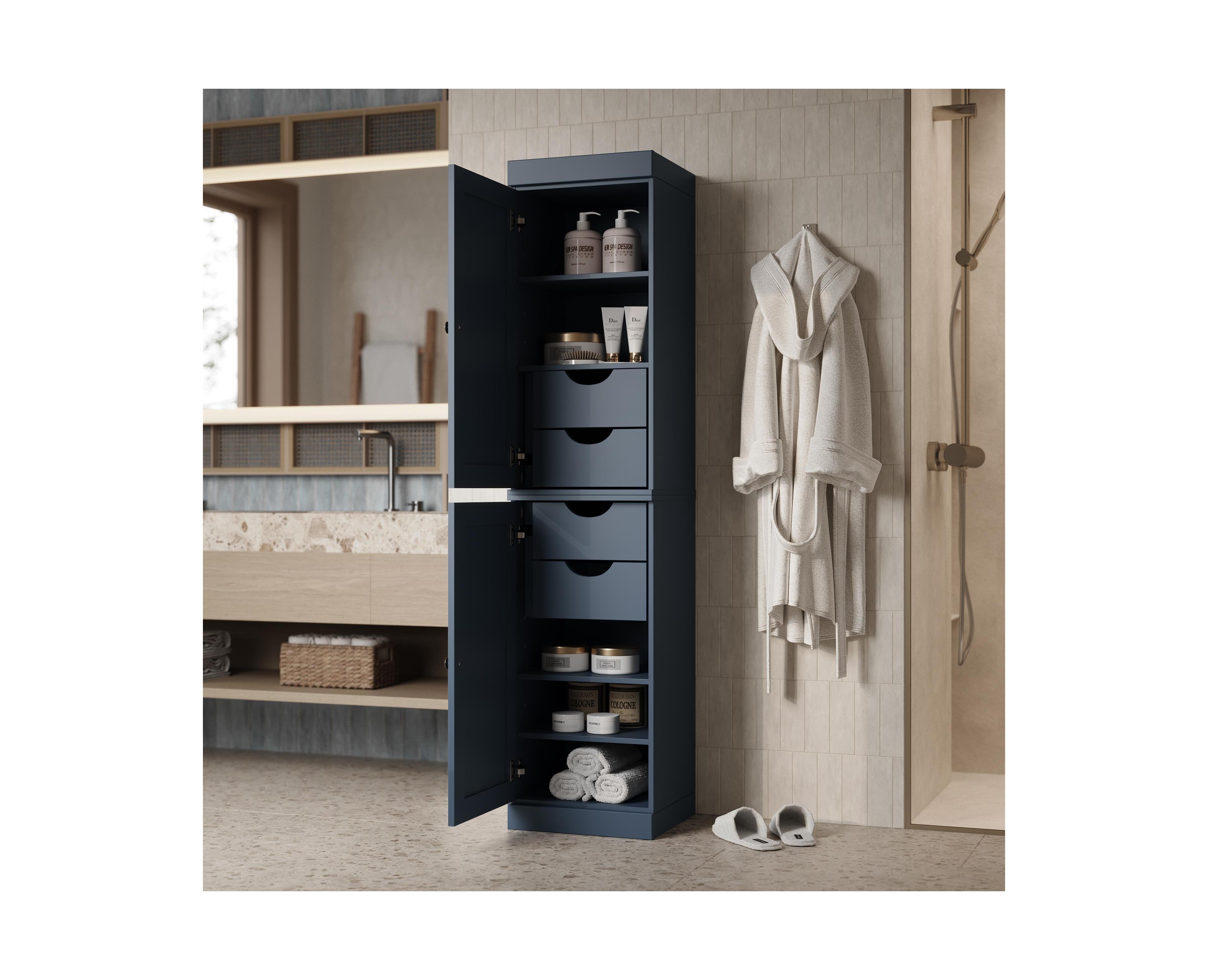 Palace Imports Solid Wood Tall Bathroom Linen Storage Cabinet with Shaker Doors, 4 Drawers, Adjustable Shelves