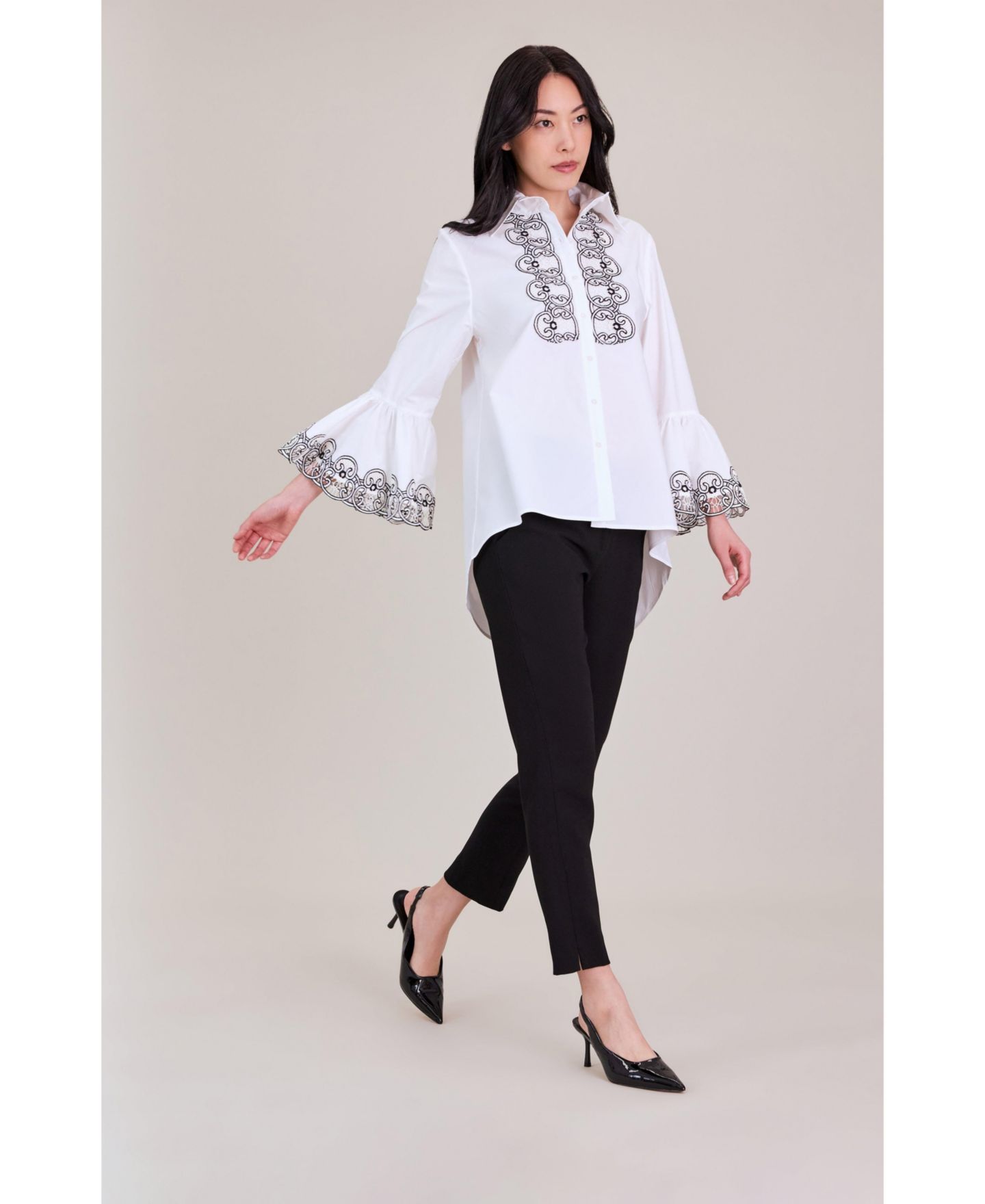 Женская рубашка Anne Fontaine Doja Bell-Sleeve High-Low, цвет: Белый — фото 7
