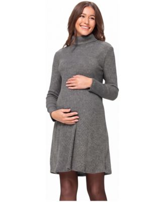 Maternity Mir Long-Sleeve Mock Neck Ribbed Shift Dress